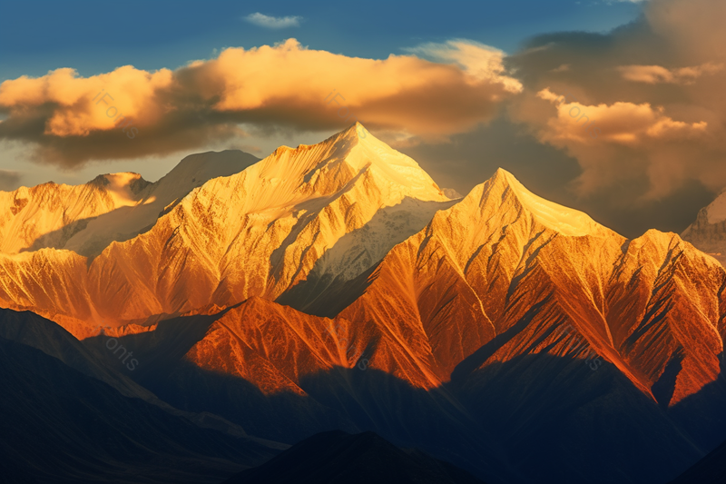 蓝天白云下日照金山美景摄影真实,高清,摄影图,摄影图片,图片大全,摄影图免费下载